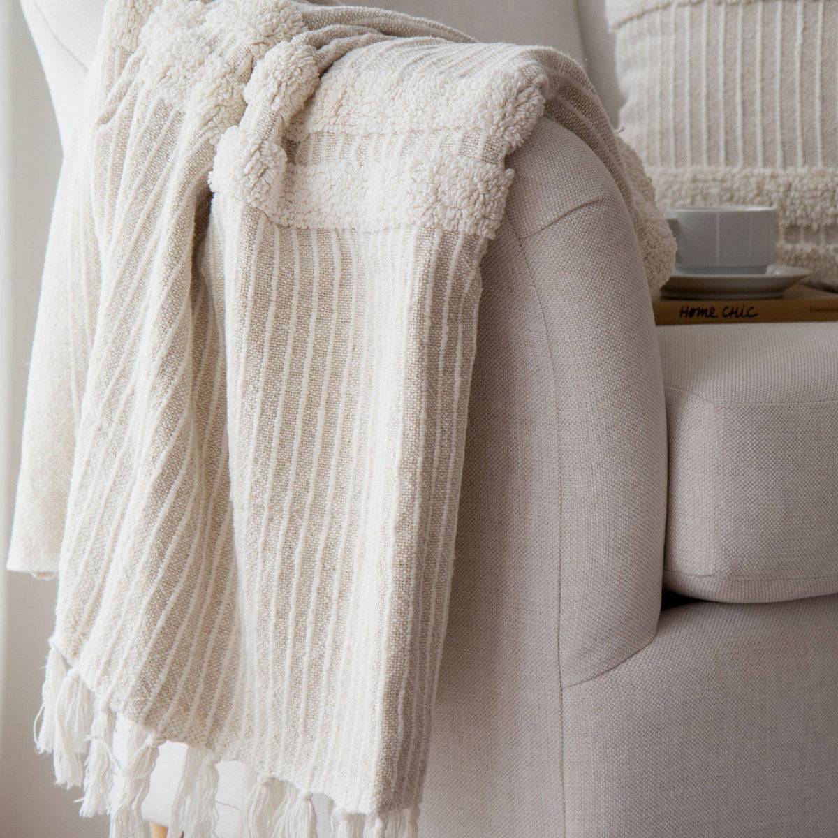 Blake Cotton Striped Throw Blanket – Cozy, Textured, Soft