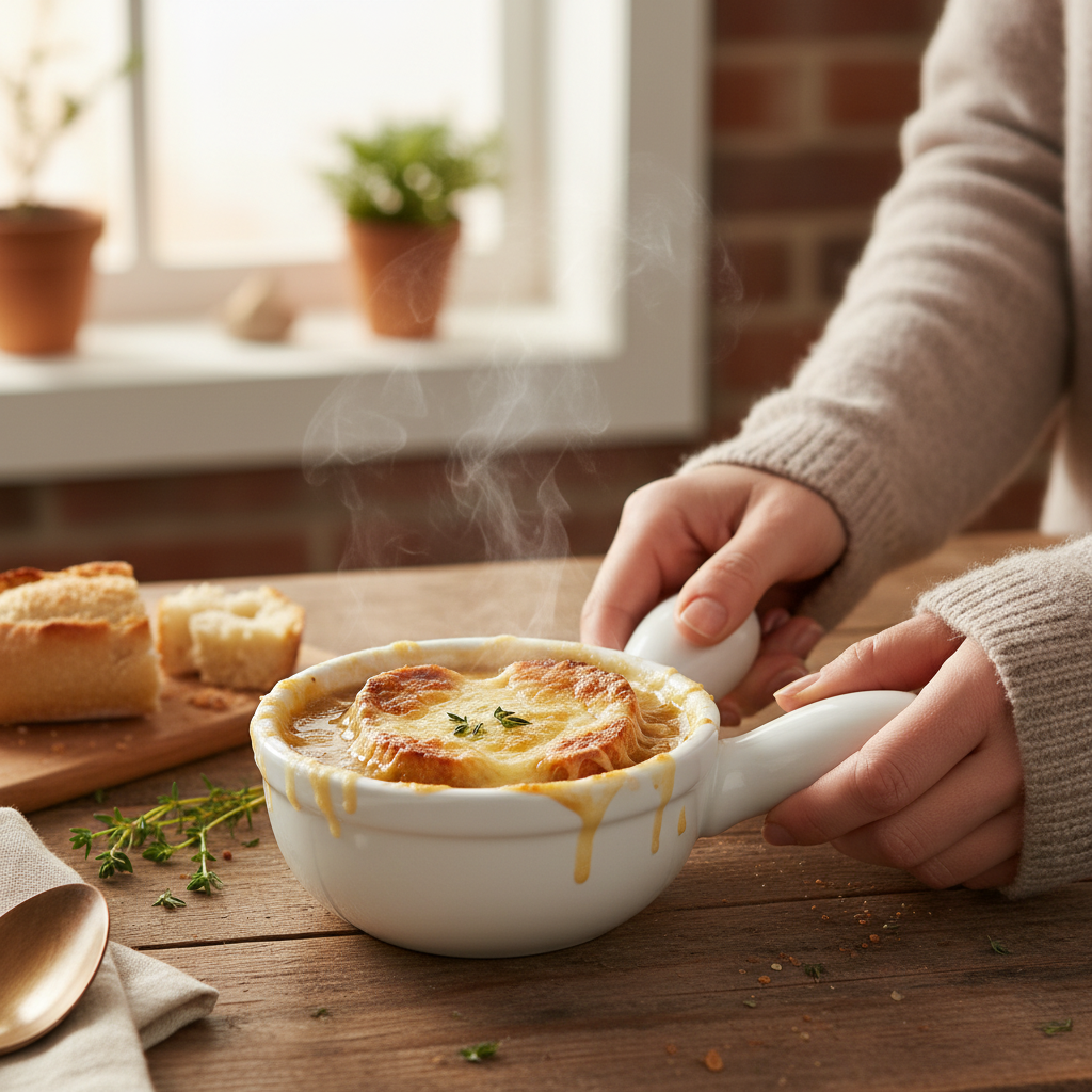 Vikko Lightning - White Onion Soup Bowl with Handle, 8.5 oz
