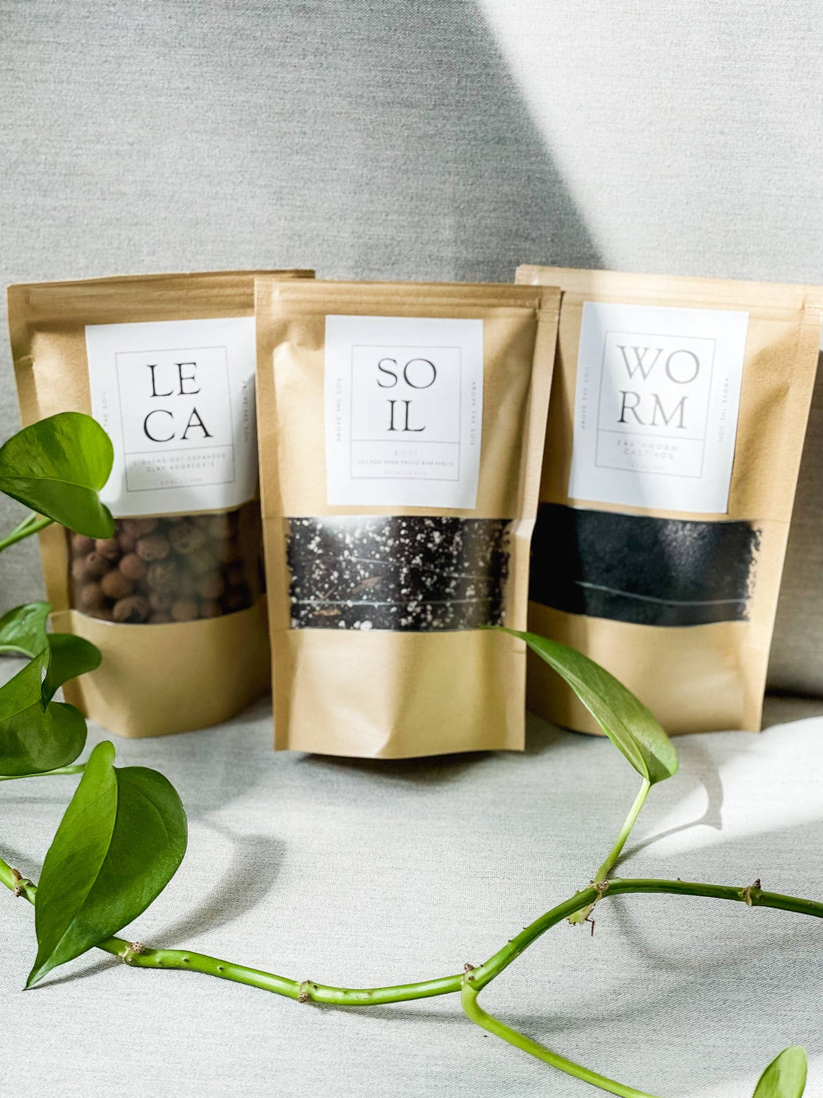 Chunky Potting Soil, Worm Castings, and LECA