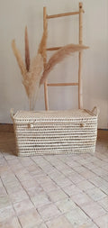 Wicker Storage Trunk -Palm Leaf Storage Chest Storage Basket