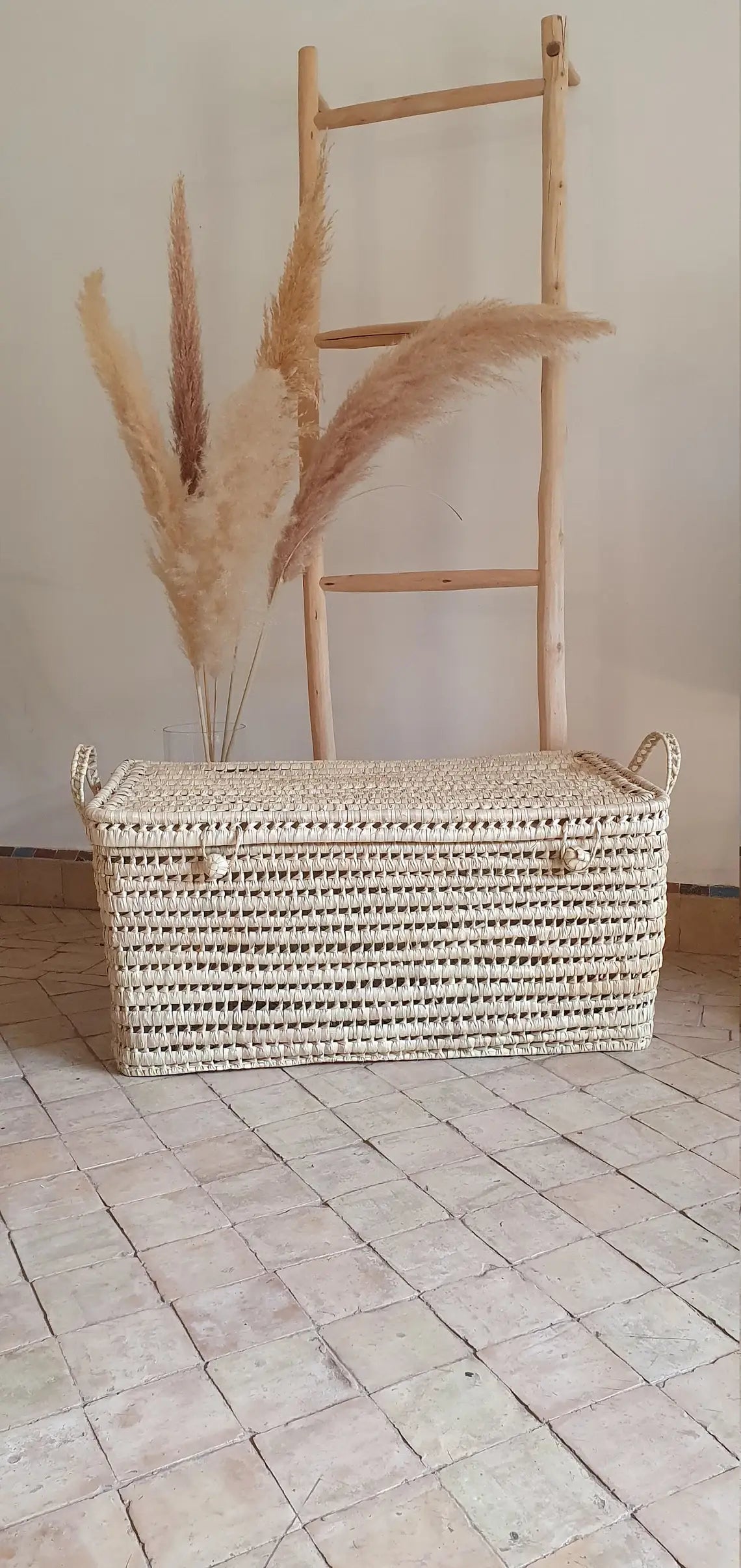 Wicker Storage Trunk -Palm Leaf Storage Chest Storage Basket
