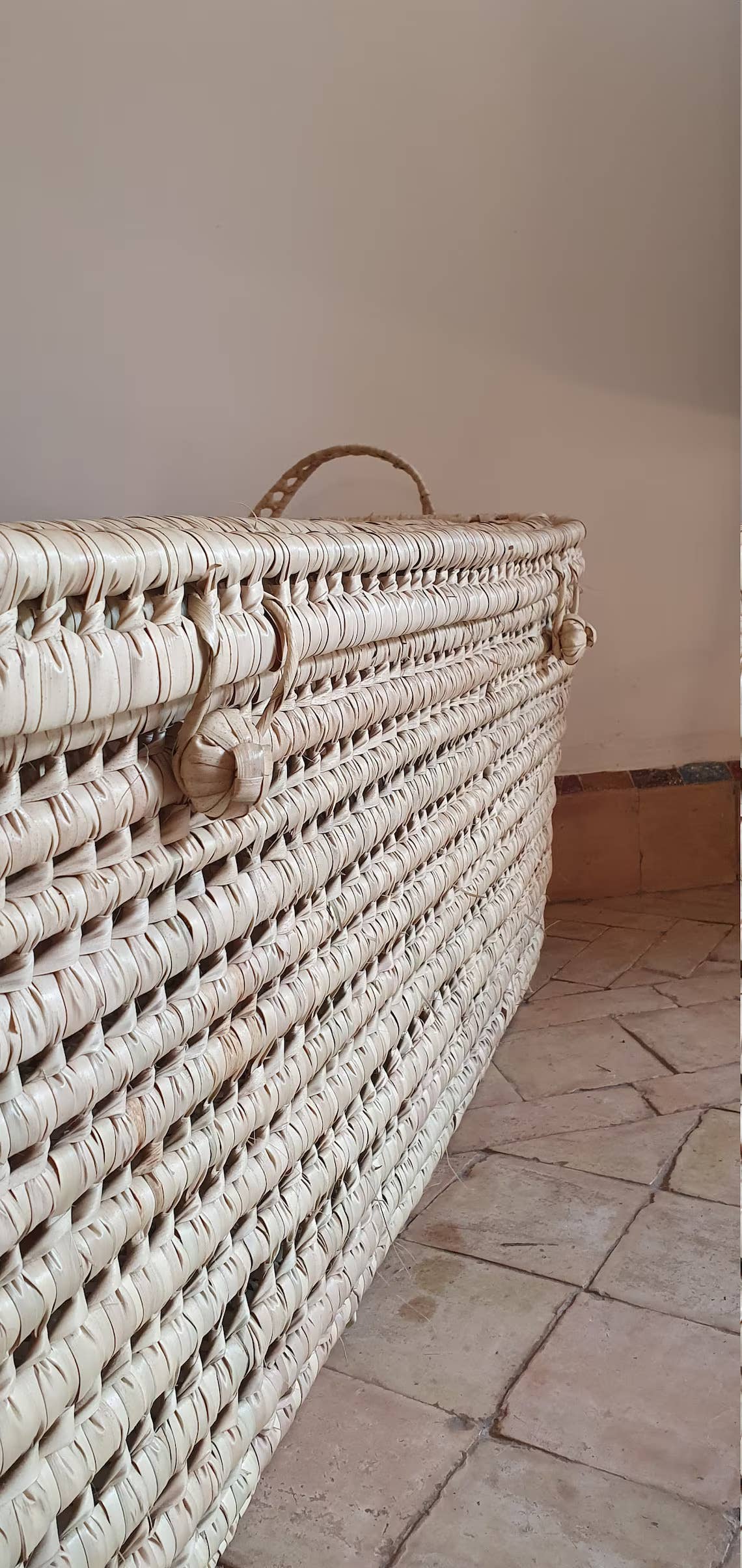Wicker Storage Trunk -Palm Leaf Storage Chest Storage Basket