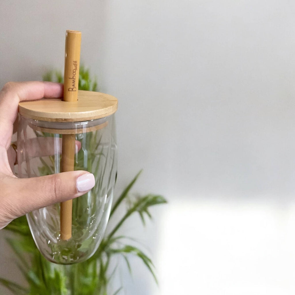 Set of 10 Bamboo Straws & Coconut Fiber Straw Cleaner Set