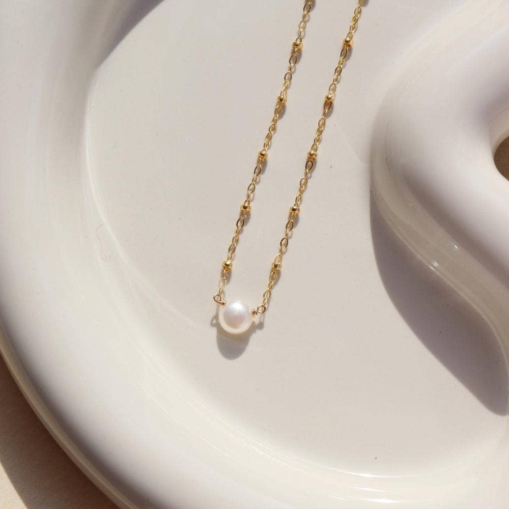 Beaded Pearl Necklace in 14k Gold Fill or Sterling Silver 