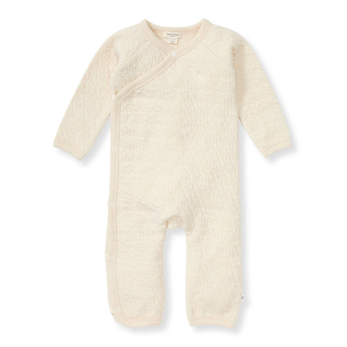 Organic Cotton Quilted Bee Wrap-Front Baby Jumpsuit - Oat