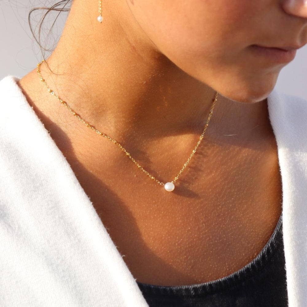 Beaded Pearl Necklace in 14k Gold Fill or Sterling Silver 