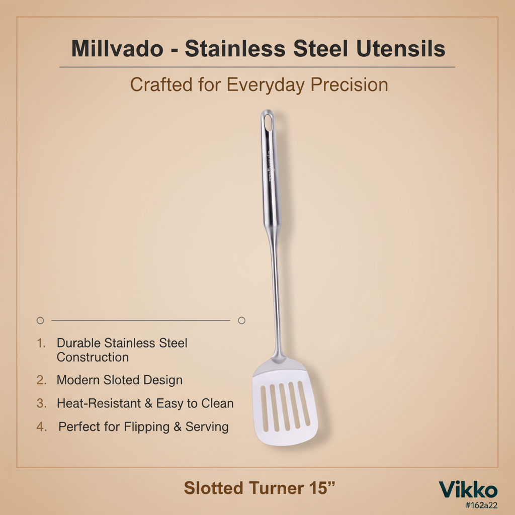 Millvado - Stainless Steel Utensils, Slotted Turner 15''