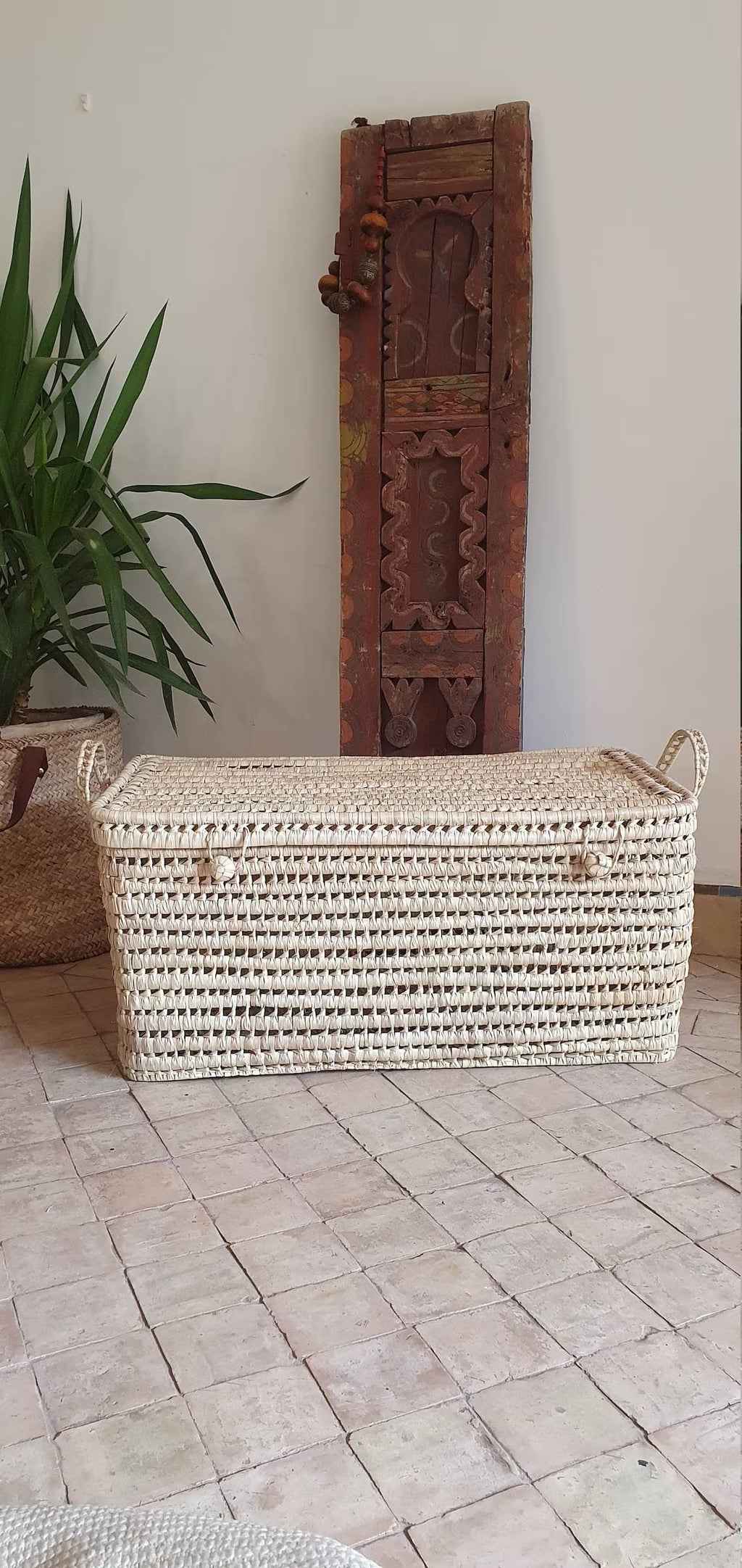 Wicker Storage Trunk -Palm Leaf Storage Chest Storage Basket