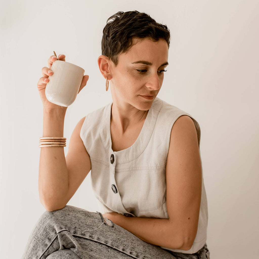 Handmade natural beige artisan coffee tea cup
