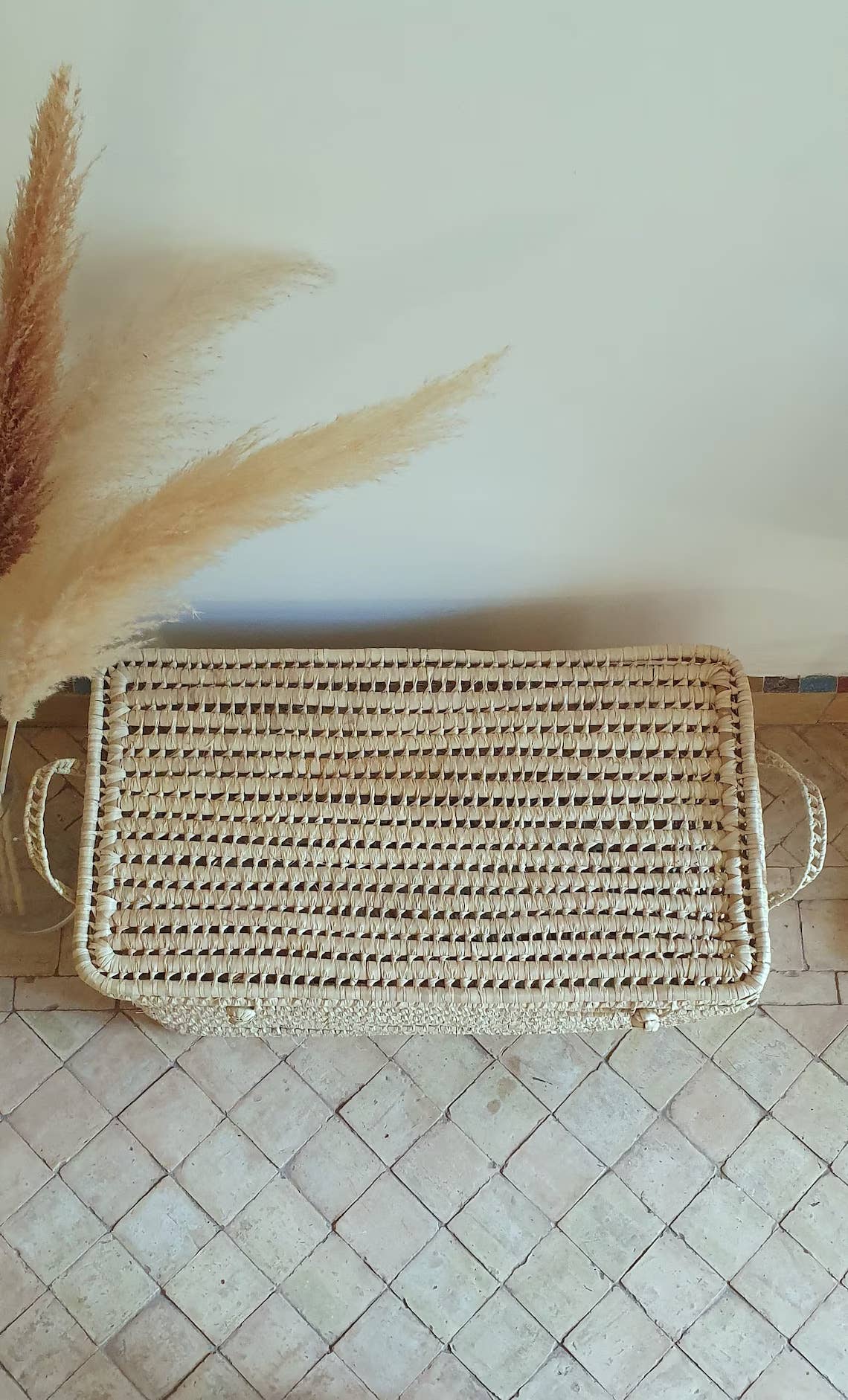 Wicker Storage Trunk -Palm Leaf Storage Chest Storage Basket