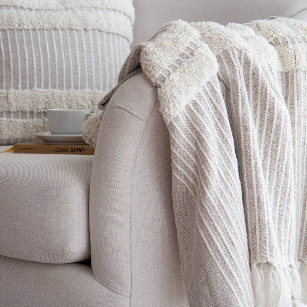 Blake Cotton Striped Throw Blanket – Cozy, Textured, Soft