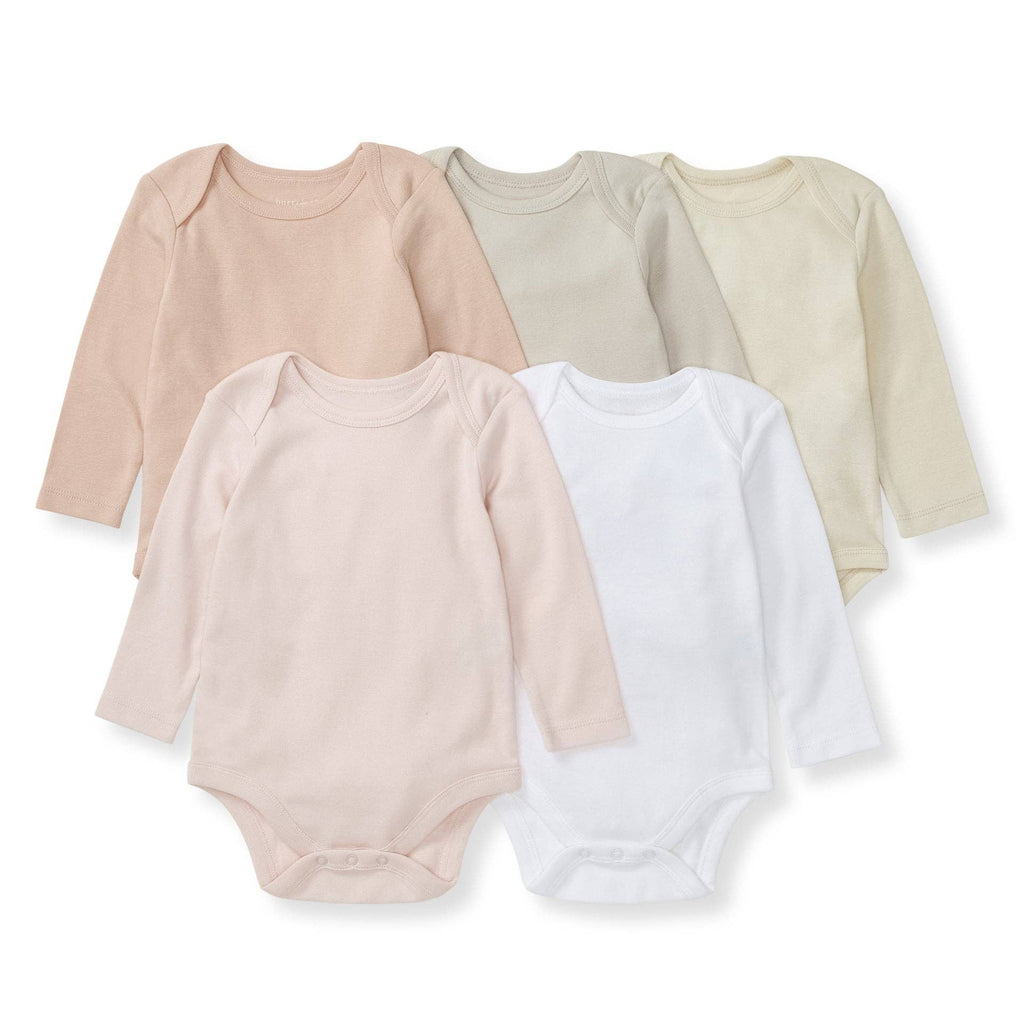 Solid Organic Cotton Long Sleeve Baby Bodysuits 5 Pack - Pink Sand