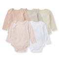 Solid Organic Cotton Long Sleeve Baby Bodysuits 5 Pack - Pink Sand