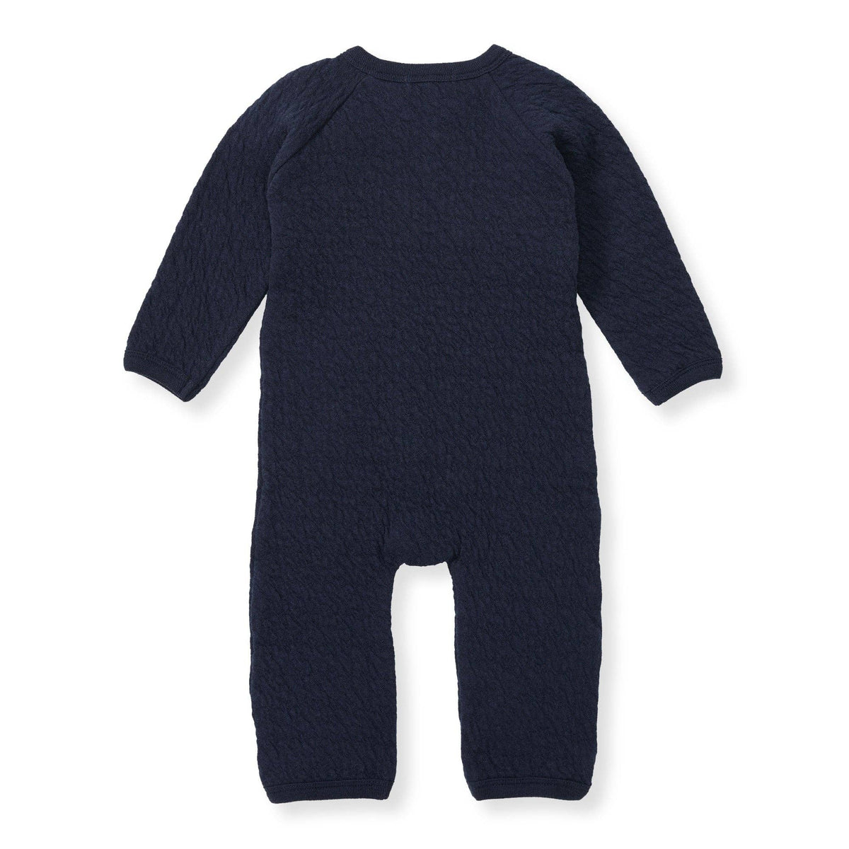 Organic Cotton Quilted Bee Wrap-Front Baby Jumpsuit - Midnight