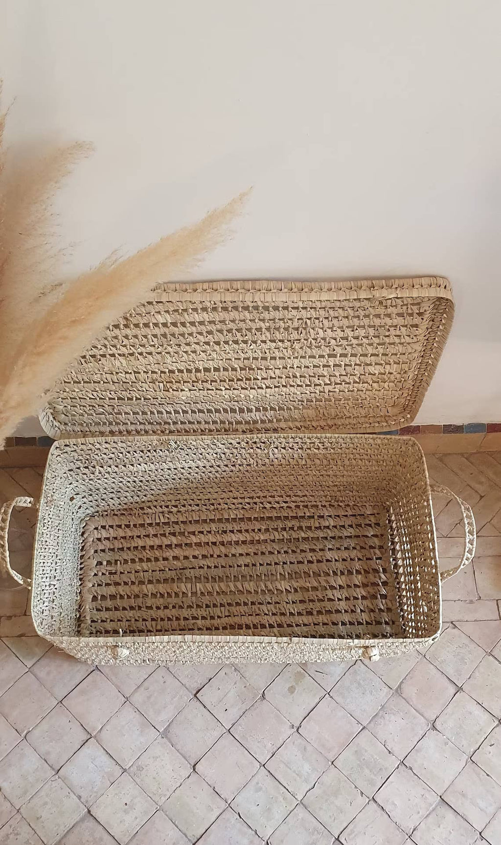 Wicker Storage Trunk -Palm Leaf Storage Chest Storage Basket