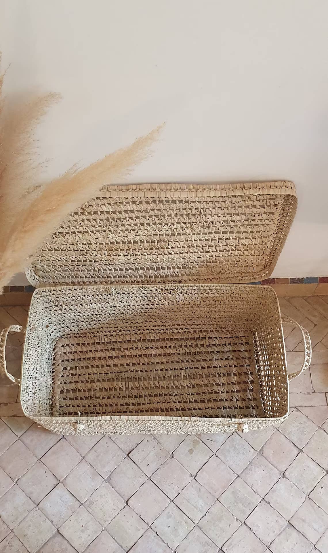 Wicker Storage Trunk -Palm Leaf Storage Chest Storage Basket