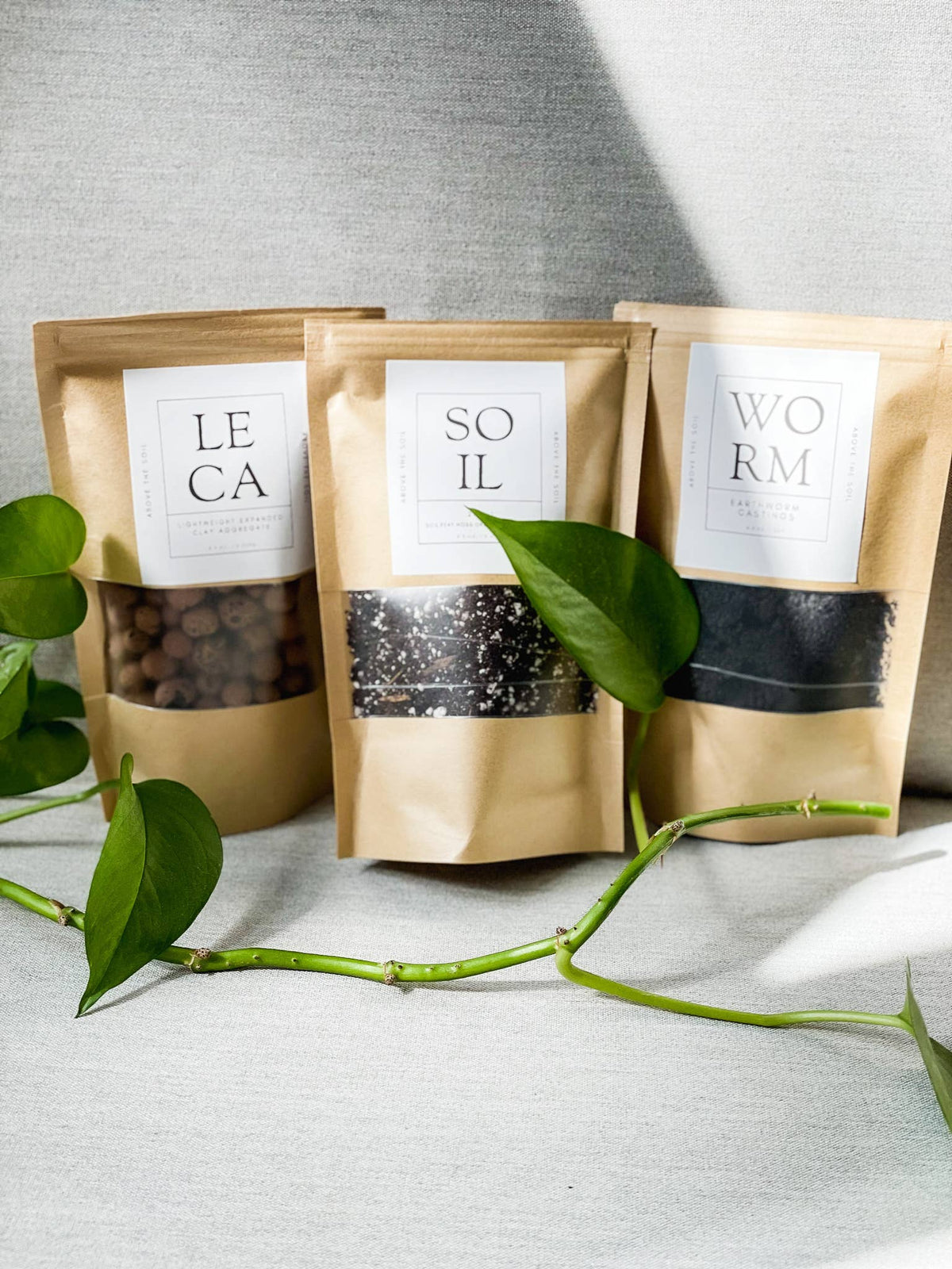 Chunky Potting Soil, Worm Castings, and LECA