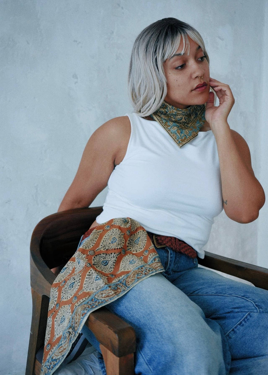 Amber teardrops - Kalamkari Cotton Bandana