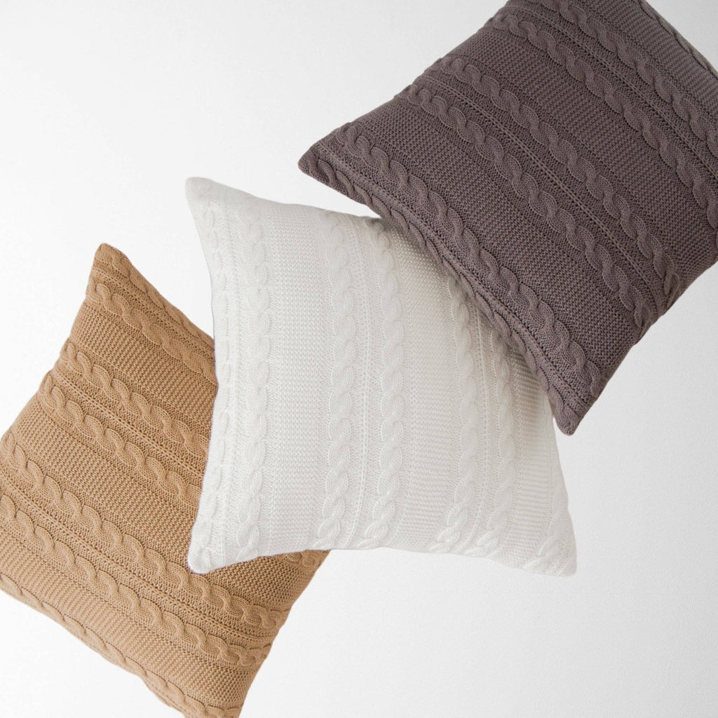 Luna Cable Knit Cotton Pillow Cover – Soft, Textured