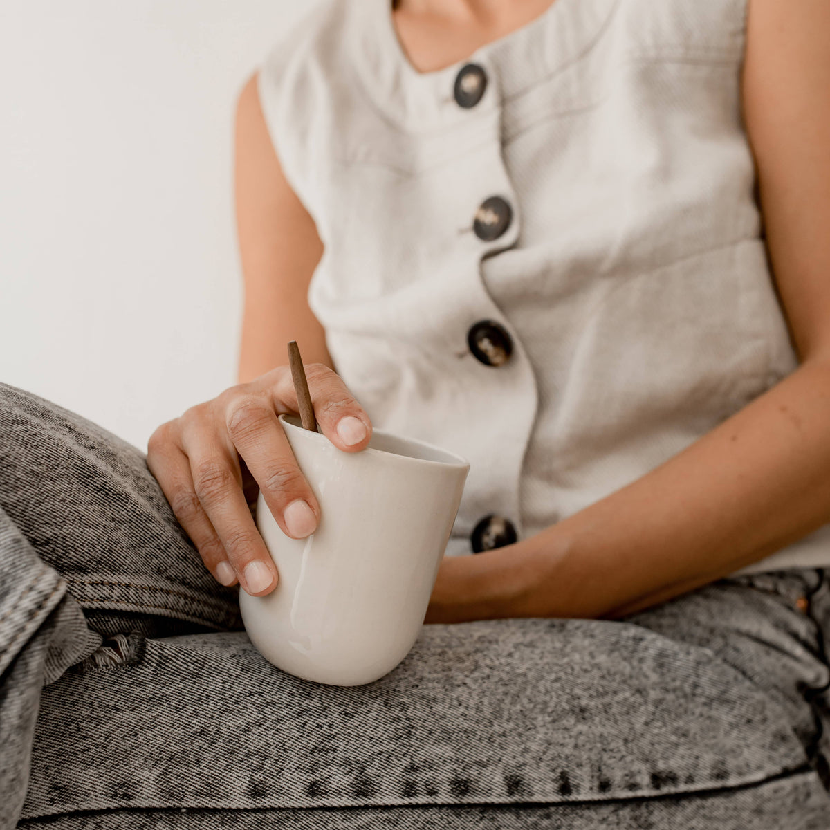 Handmade natural beige artisan coffee tea cup