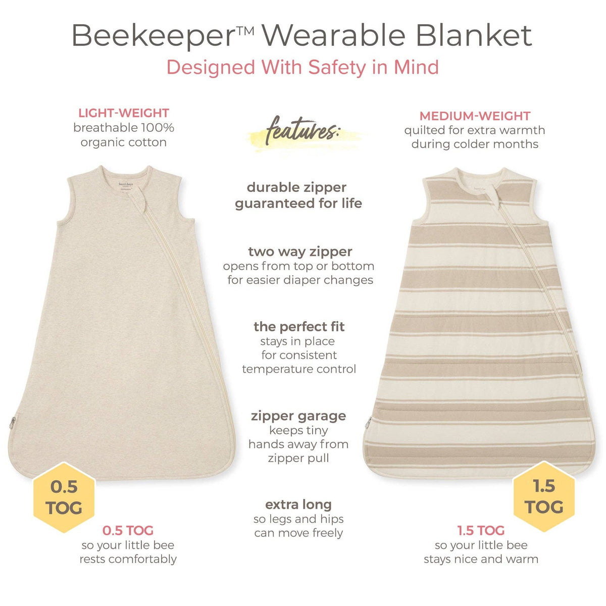 Rugby Stripe Organic Warmer Beekeeper™ Wearable Baby Blanket - Oat