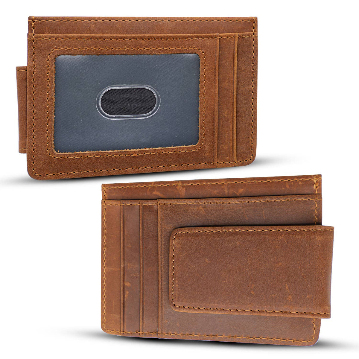 Personalized Leather Wallet with Magnet Clip
