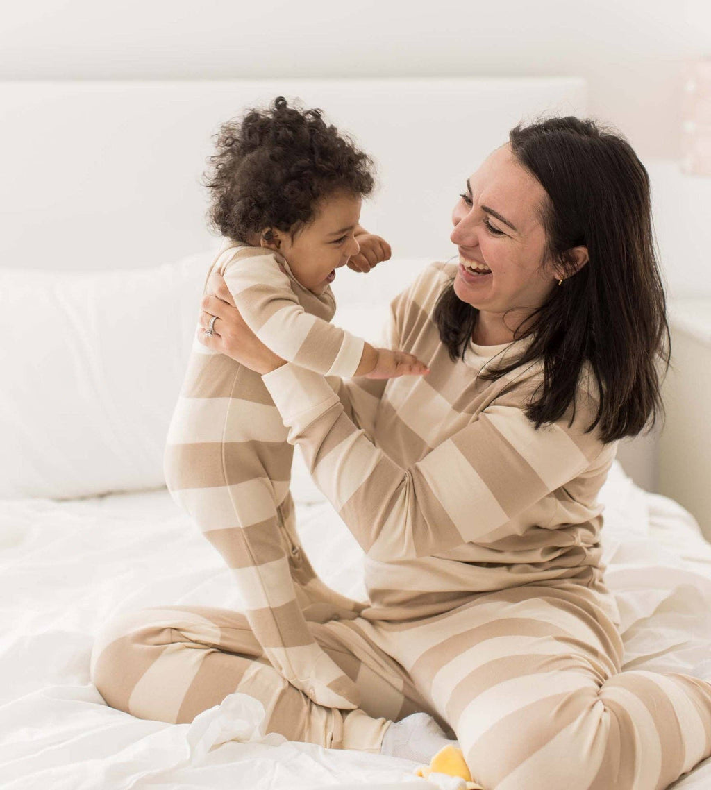 Mommy & Me Rugby Stripe Organic Cotton Sleeper - Oat