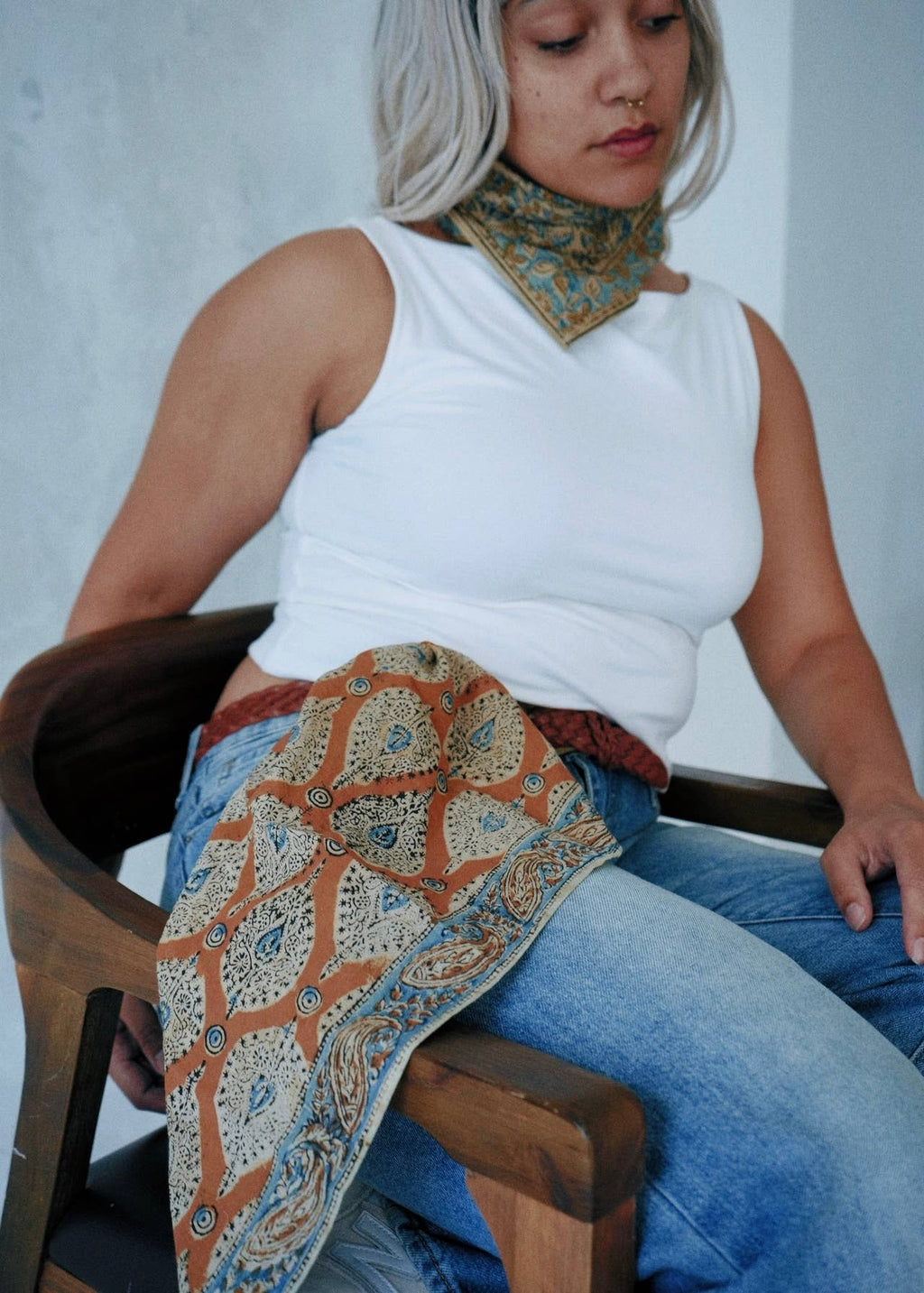 Amber teardrops - Kalamkari Cotton Bandana