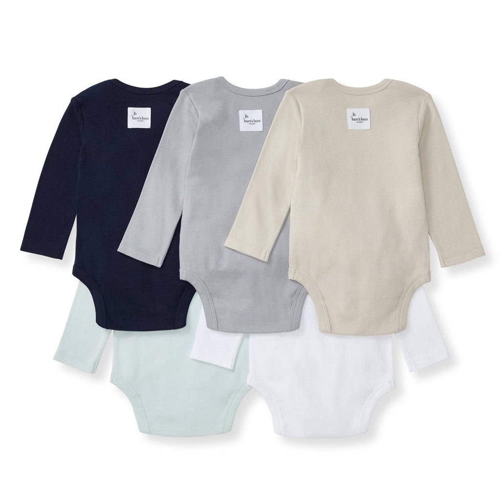 Solid Organic Cotton Long Sleeve Baby Bodysuits 5 Pack - Midnight