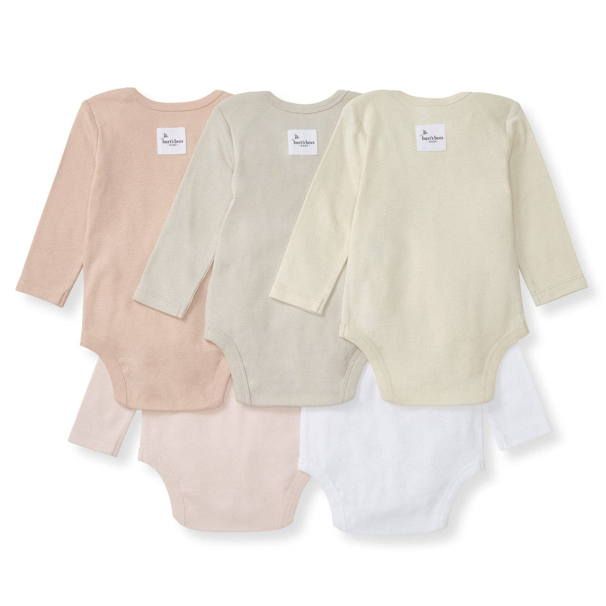 Solid Organic Cotton Long Sleeve Baby Bodysuits 5 Pack - Pink Sand
